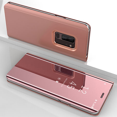 Samsung Galaxy S9 Plus用手帳型 レザーケース スタンド 鏡面 カバー サムスン ローズゴールド