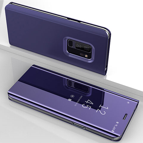 Samsung Galaxy S9 Plus用手帳型 レザーケース スタンド 鏡面 カバー サムスン パープル