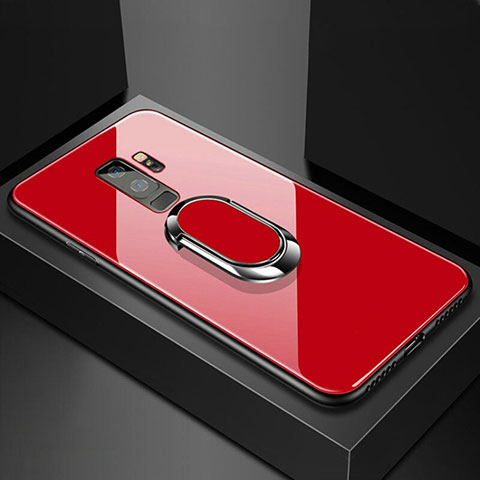 Samsung Galaxy S9 Plus用ハイブリットバンパーケース プラスチック 鏡面 カバー アンド指輪 マグネット式 サムスン レッド