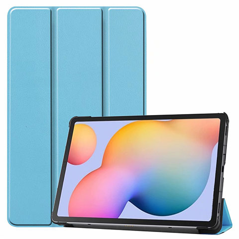 Samsung Galaxy Tab S6 Lite 10.4 SM-P610用手帳型 レザーケース スタンド カバー L02 サムスン ブルー