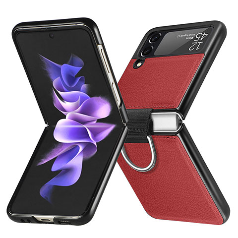 Samsung Galaxy Z Flip3 5G用ハイブリットバンパーケース 高級感 手触り良いレザー柄 兼プラスチック L06 サムスン レッド