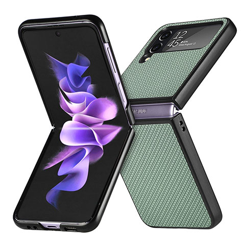 Samsung Galaxy Z Flip4 5G用ハイブリットバンパーケース 高級感 手触り良いレザー柄 兼プラスチック H02 サムスン グリーン