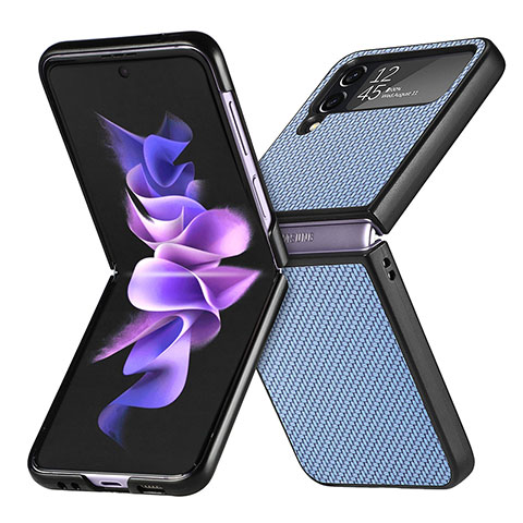 Samsung Galaxy Z Flip4 5G用ハイブリットバンパーケース 高級感 手触り良いレザー柄 兼プラスチック H02 サムスン ネイビー