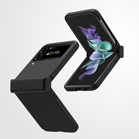Samsung Galaxy Z Flip4 5G用ハードケース プラスチック 質感もマット カバー T02 サムスン ブラック