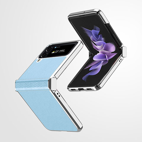 Samsung Galaxy Z Flip4 5G用ハイブリットバンパーケース 高級感 手触り良いレザー柄 兼プラスチック ZL2 サムスン ネイビー