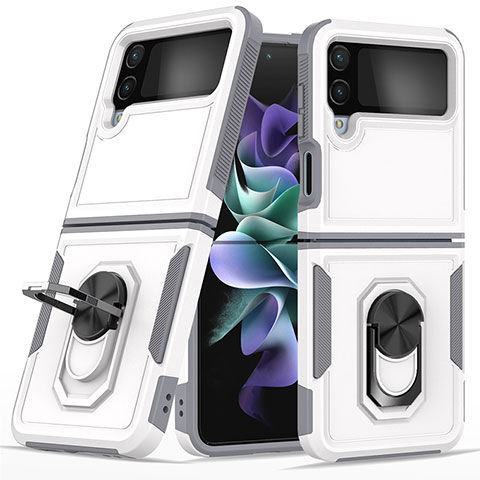 Samsung Galaxy Z Flip4 5G用ハイブリットバンパーケース プラスチック アンド指輪 マグネット式 サムスン ホワイト
