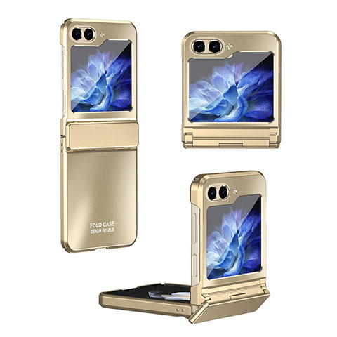 Samsung Galaxy Z Flip5 5G用ハードケース プラスチック 質感もマット 前面と背面 360度 フルカバー ZL7 サムスン ゴールド