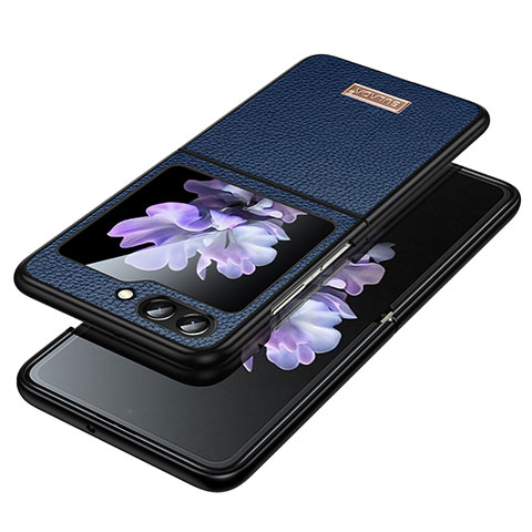 Samsung Galaxy Z Flip5 5G用ハイブリットバンパーケース 高級感 手触り良いレザー柄 兼プラスチック LD3 サムスン ネイビー