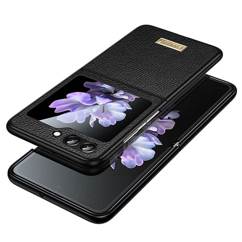 Samsung Galaxy Z Flip5 5G用ハイブリットバンパーケース 高級感 手触り良いレザー柄 兼プラスチック LD3 サムスン ブラック