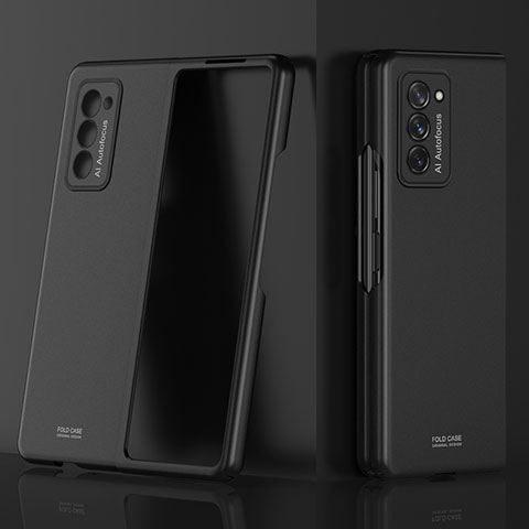 Samsung Galaxy Z Fold2 5G用ハードケース プラスチック 質感もマット 前面と背面 360度 フルカバー P01 サムスン ブラック