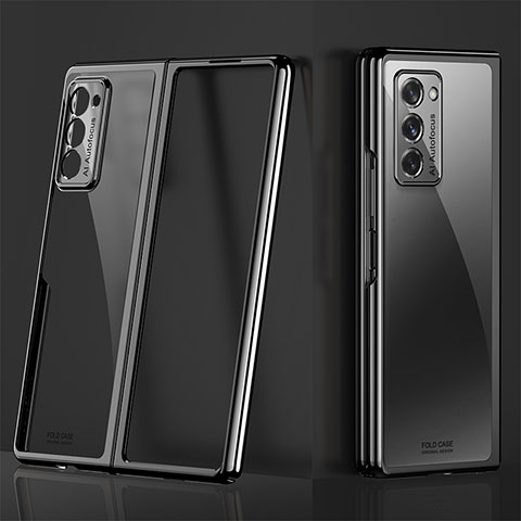 Samsung Galaxy Z Fold2 5G用ハードカバー クリスタル クリア透明 H01 サムスン ブラック