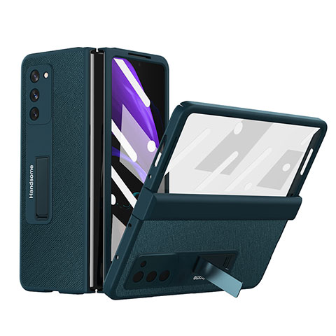 Samsung Galaxy Z Fold2 5G用ハイブリットバンパーケース 高級感 手触り良いレザー柄 兼プラスチック Z06 サムスン グリーン