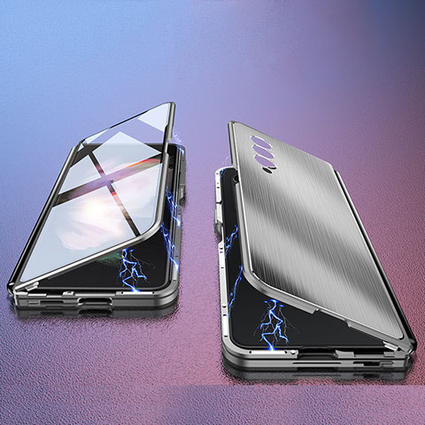 Samsung Galaxy Z Fold3 5G用360度 フルカバー ケース 高級感 手触り良い アルミメタル 製の金属製 P02 サムスン グレー