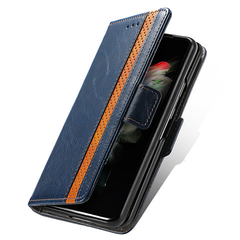 Samsung Galaxy Z Fold3 5G用手帳型 レザーケース スタンド カバー S03D サムスン ネイビー