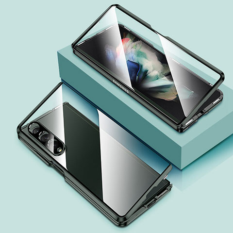 Samsung Galaxy Z Fold3 5G用ケース 高級感 手触り良い アルミメタル 製の金属製 360度 フルカバーバンパー 鏡面 カバー P03 サムスン グリーン