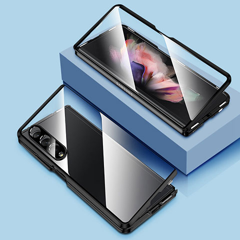 Samsung Galaxy Z Fold3 5G用ケース 高級感 手触り良い アルミメタル 製の金属製 360度 フルカバーバンパー 鏡面 カバー P03 サムスン ブラック