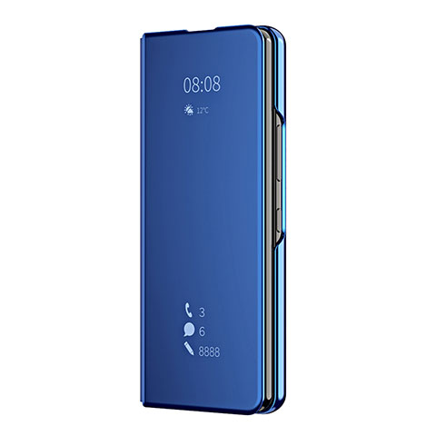 Samsung Galaxy Z Fold3 5G用手帳型 レザーケース スタンド 鏡面 カバー ZL2 サムスン ネイビー