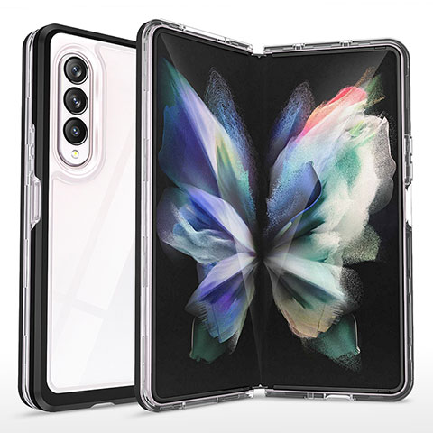 Samsung Galaxy Z Fold3 5G用ハイブリットバンパーケース クリア透明 プラスチック 鏡面 カバー MQ1 サムスン ブラック