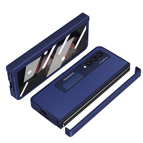 Samsung Galaxy Z Fold3 5G用ハイブリットバンパーケース 高級感 手触り良いレザー柄 兼プラスチック ZL7 サムスン ネイビー