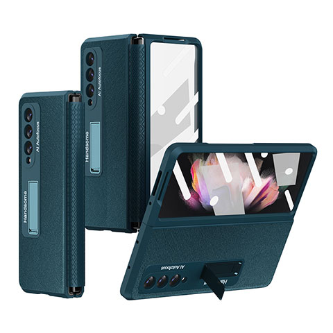 Samsung Galaxy Z Fold3 5G用ハイブリットバンパーケース 高級感 手触り良いレザー柄 兼プラスチック R09 サムスン グリーン