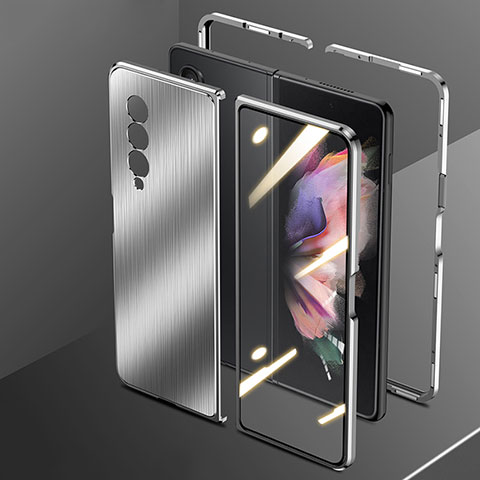 Samsung Galaxy Z Fold3 5G用360度 フルカバー ケース 高級感 手触り良い アルミメタル 製の金属製 サムスン シルバー