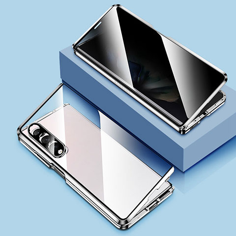 Samsung Galaxy Z Fold3 5G用ケース 高級感 手触り良い アルミメタル 製の金属製 360度 フルカバーバンパー 鏡面 カバー P02 サムスン シルバー