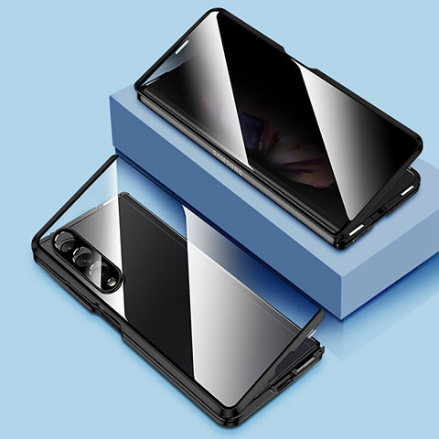 Samsung Galaxy Z Fold3 5G用ケース 高級感 手触り良い アルミメタル 製の金属製 360度 フルカバーバンパー 鏡面 カバー P02 サムスン ブラック