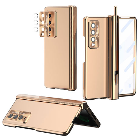 Samsung Galaxy Z Fold4 5G用ハードケース プラスチック 質感もマット カバー H08 サムスン ゴールド