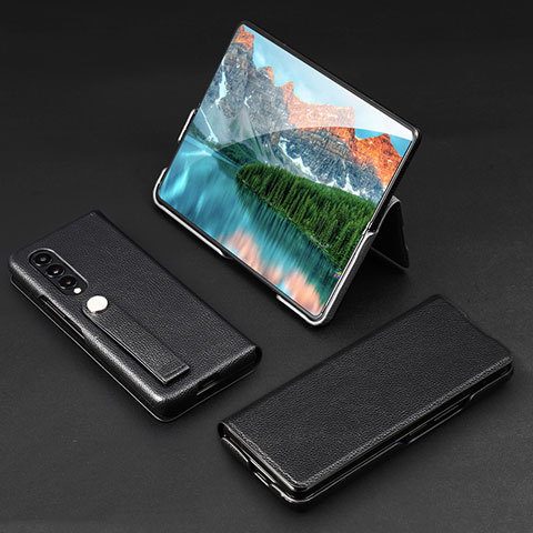 Samsung Galaxy Z Fold4 5G用ハイブリットバンパーケース 高級感 手触り良いレザー柄 兼プラスチック T02 サムスン ブラック