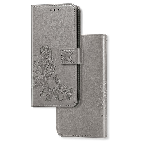 Sony Xperia 1 II用手帳型 レザーケース スタンド 花 カバー ソニー グレー