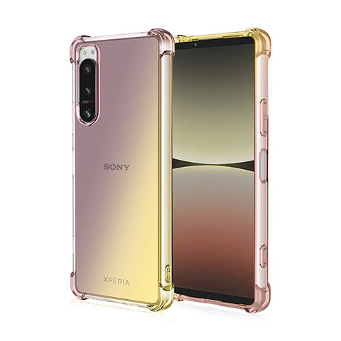 Sony Xperia 1 III用極薄ソフトケース グラデーション 勾配色 クリア透明 ソニー ゴールド