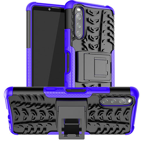 Sony Xperia 10 III用ハイブリットバンパーケース スタンド プラスチック 兼シリコーン カバー JX1 ソニー パープル