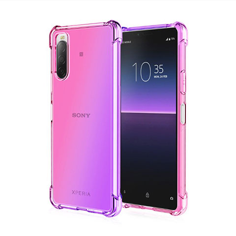 Sony Xperia 10 III用極薄ソフトケース グラデーション 勾配色 クリア透明 ソニー ラベンダー