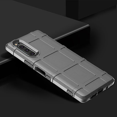 Sony Xperia 5用360度 フルカバー極薄ソフトケース シリコンケース 耐衝撃 全面保護 バンパー ソニー シルバー