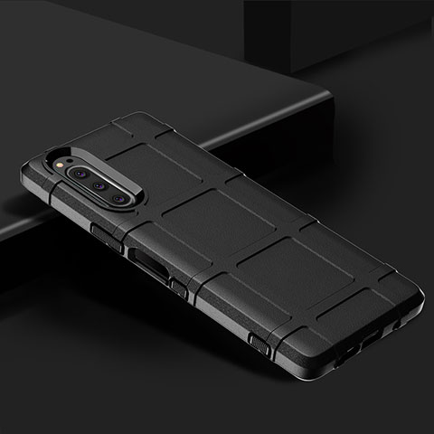 Sony Xperia 5用360度 フルカバー極薄ソフトケース シリコンケース 耐衝撃 全面保護 バンパー ソニー ブラック