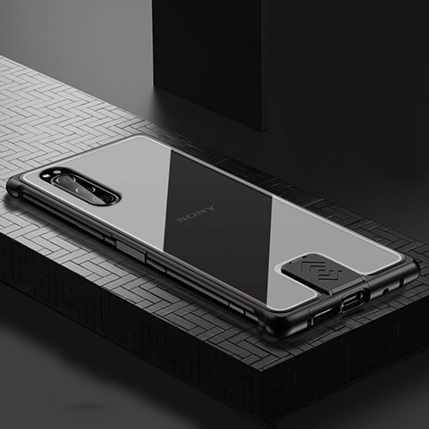 Sony Xperia 5用ケース 高級感 手触り良い アルミメタル 製の金属製 カバー ソニー ブラック
