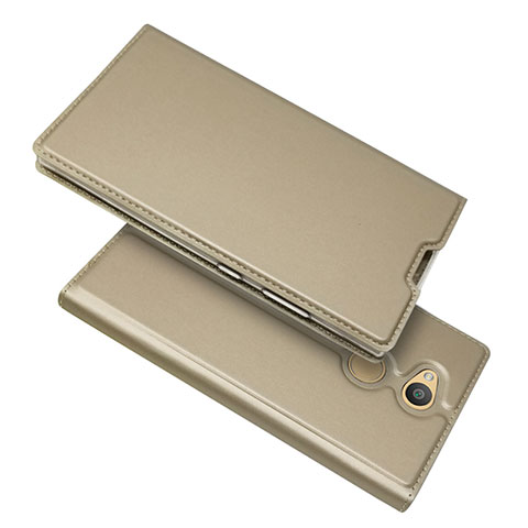 Sony Xperia L2用手帳型 レザーケース スタンド カバー ソニー ゴールド
