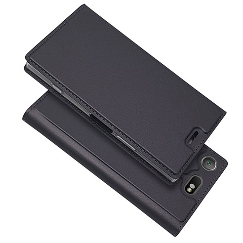 Sony Xperia XZ1 Compact用手帳型 レザーケース スタンド カバー L05 ソニー ブラック