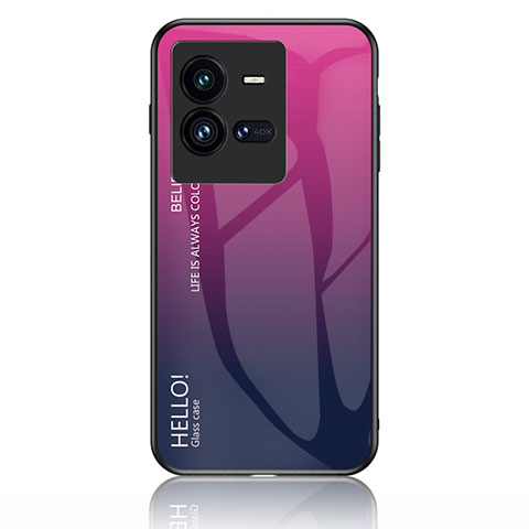 Vivo iQOO 10 Pro 5G用ハイブリットバンパーケース プラスチック 鏡面 虹 グラデーション 勾配色 カバー LS1 Vivo ローズレッド