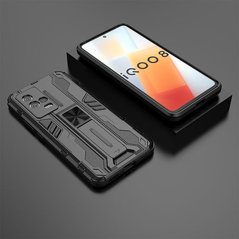 Vivo iQOO 8 5G用ハイブリットバンパーケース スタンド プラスチック 兼シリコーン カバー マグネット式 A01 Vivo ブラック