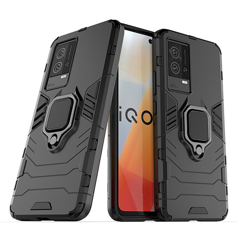 Vivo iQOO 8 5G用ハイブリットバンパーケース プラスチック アンド指輪 マグネット式 S02 Vivo ブラック