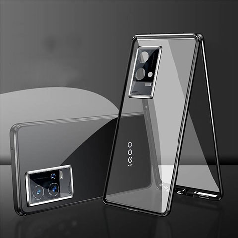 Vivo iQOO 8 5G用ケース 高級感 手触り良い アルミメタル 製の金属製 360度 フルカバーバンパー 鏡面 カバー Vivo ブラック