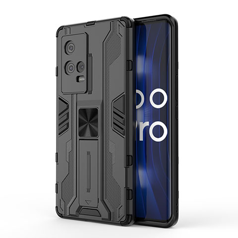 Vivo iQOO 8 Pro 5G用ハイブリットバンパーケース スタンド プラスチック 兼シリコーン カバー マグネット式 Vivo ブラック