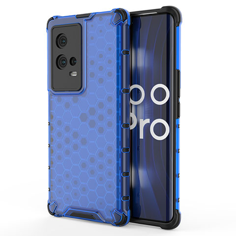 Vivo iQOO 8 Pro 5G用360度 フルカバー ハイブリットバンパーケース クリア透明 プラスチック カバー Vivo ネイビー