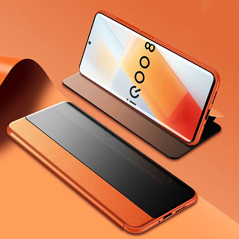 Vivo iQOO 8 Pro 5G用手帳型 レザーケース スタンド カバー Vivo オレンジ