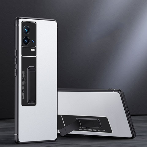 Vivo iQOO 8 Pro 5G用ハイブリットバンパーケース スタンド プラスチック 兼シリコーン カバー Vivo ホワイト