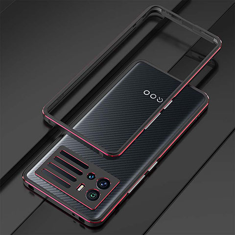 Vivo iQOO 9 Pro 5G用ケース 高級感 手触り良い アルミメタル 製の金属製 バンパー カバー A01 Vivo レッド・ブラック