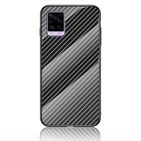 Vivo V20用ハイブリットバンパーケース プラスチック 鏡面 虹 グラデーション 勾配色 カバー LS2 Vivo ブラック