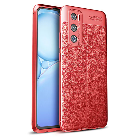 Vivo V20 SE用シリコンケース ソフトタッチラバー レザー柄 カバー Vivo レッド