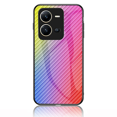 Vivo V25 5G用ハイブリットバンパーケース プラスチック 鏡面 虹 グラデーション 勾配色 カバー LS2 Vivo ピンク